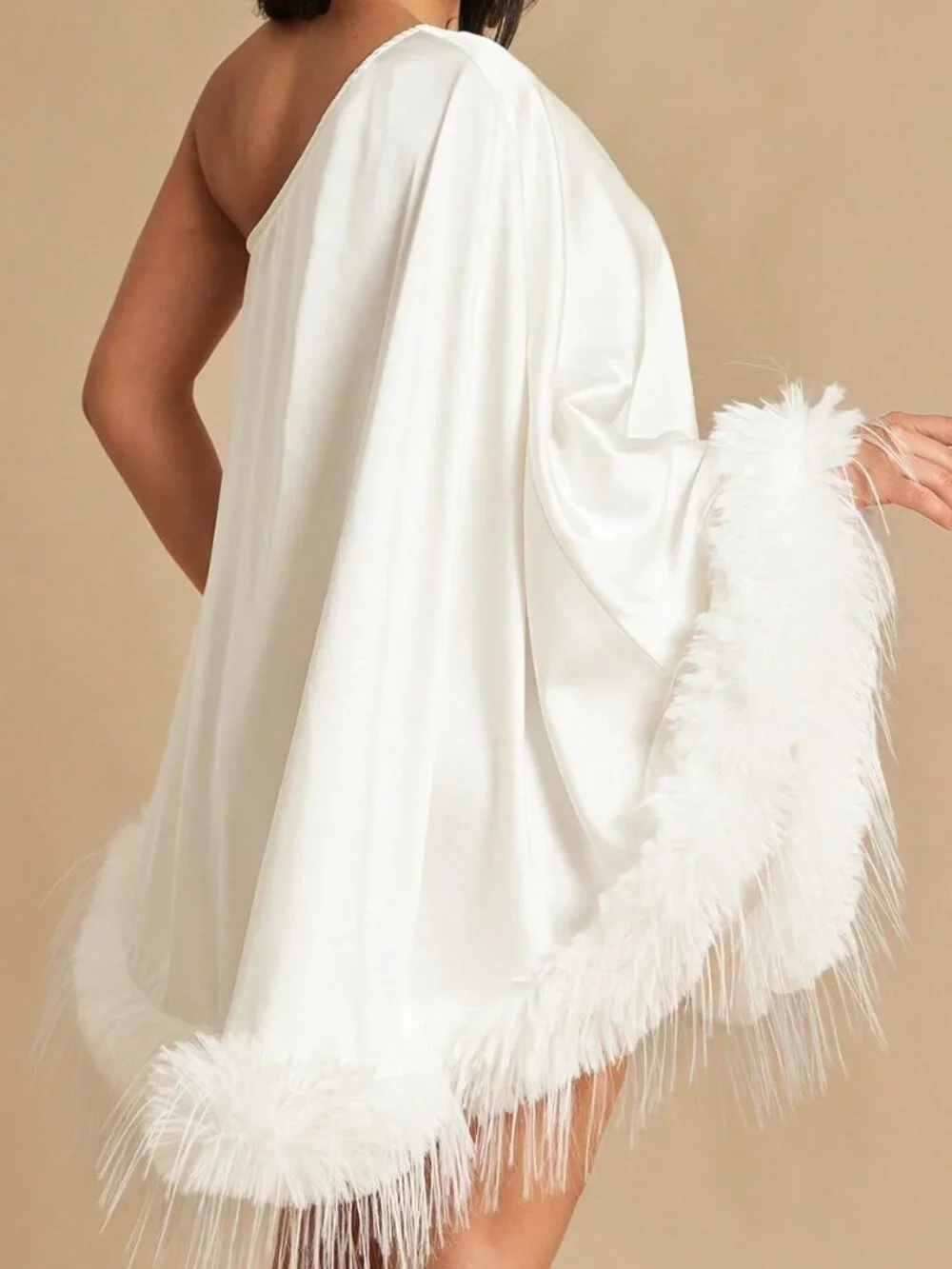 White Casual Women's One-Shoulder A-Line Satin Mini Dress